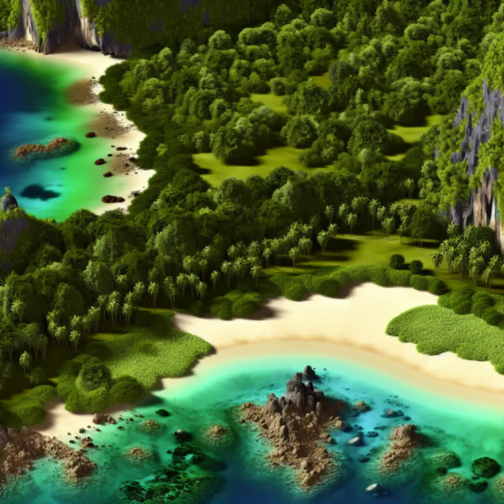 Zielona zatoka z piaszczystą plażą i skałami — eksploracja wyspy