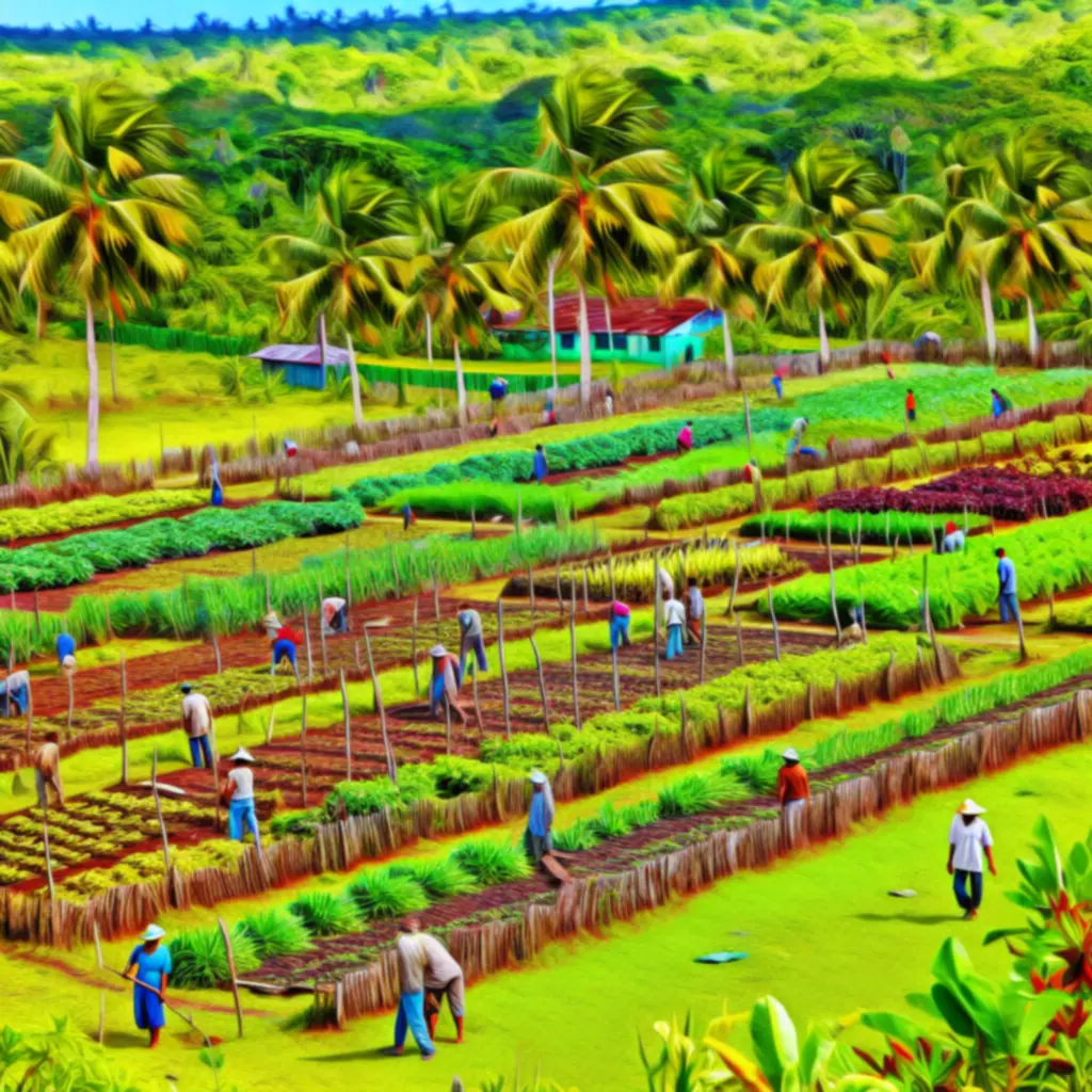 Kolorowe grządki i plantacje na tropikalnej farmie