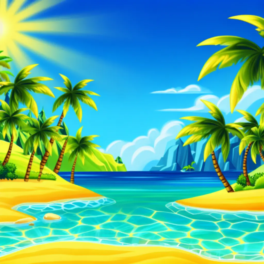 Słoneczna, tropikalna wyspa z palmami i turkusową wodą w Spirit of the Island.