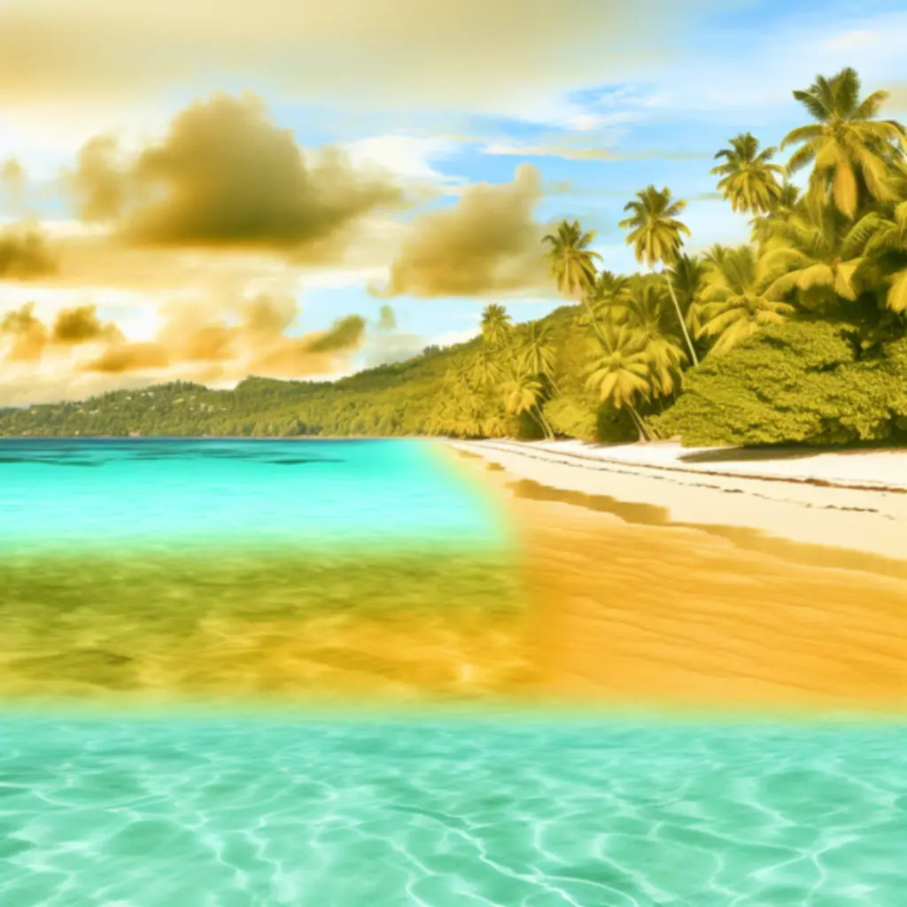 Tropikalna plaża i palmowy krajobraz wyspy w relaksującym świetle