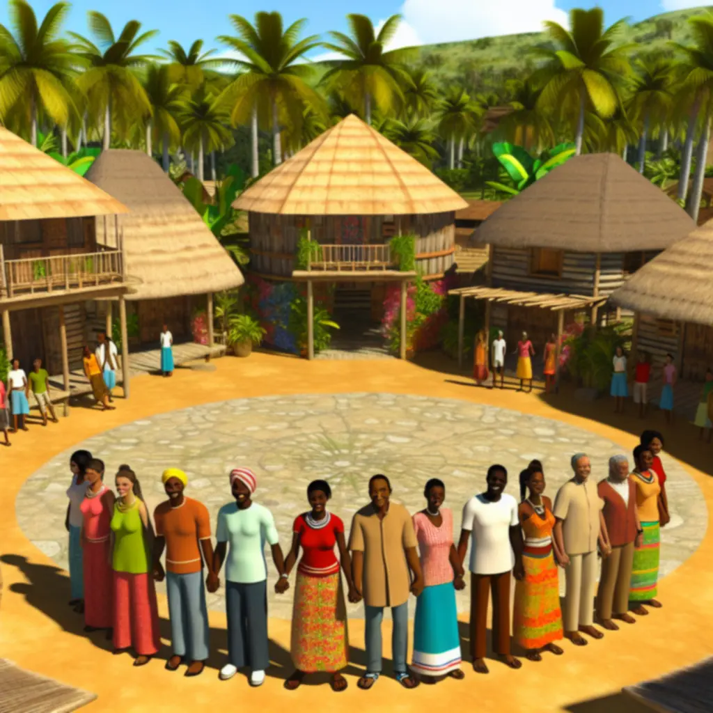 Gracze spotykają się na placu w tropikalnej wiosce