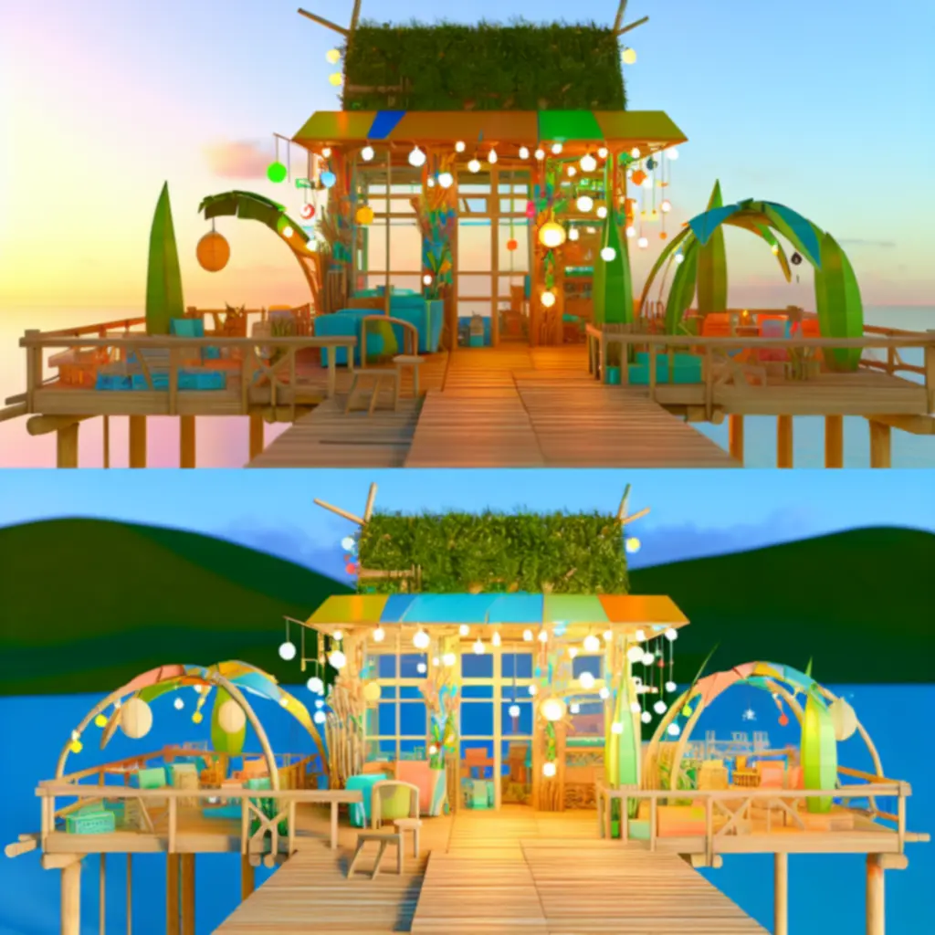 Mozaika przykładów wyspiarskich konstrukcji stworzonych przez graczy