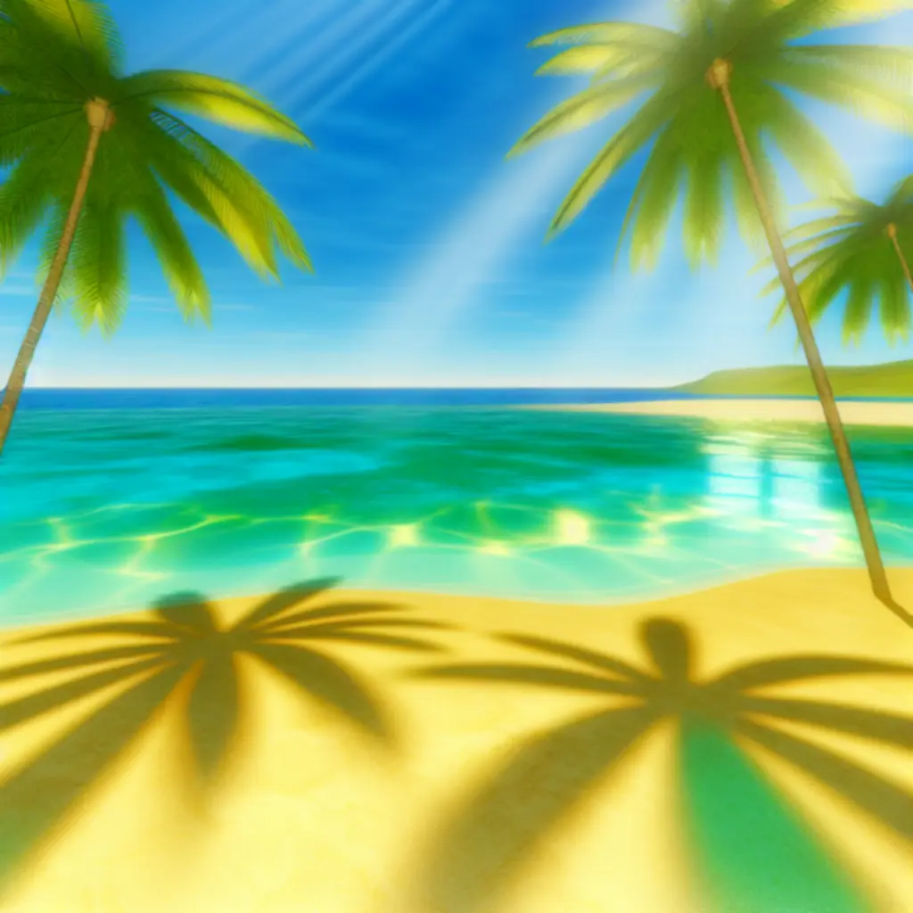 Tropikalny widok rajskiej wyspy z palmami i turkusową wodą w stylu Spirit of the Island.